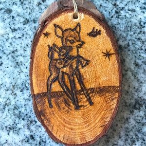 Hand crafted wood burnt deer ornament